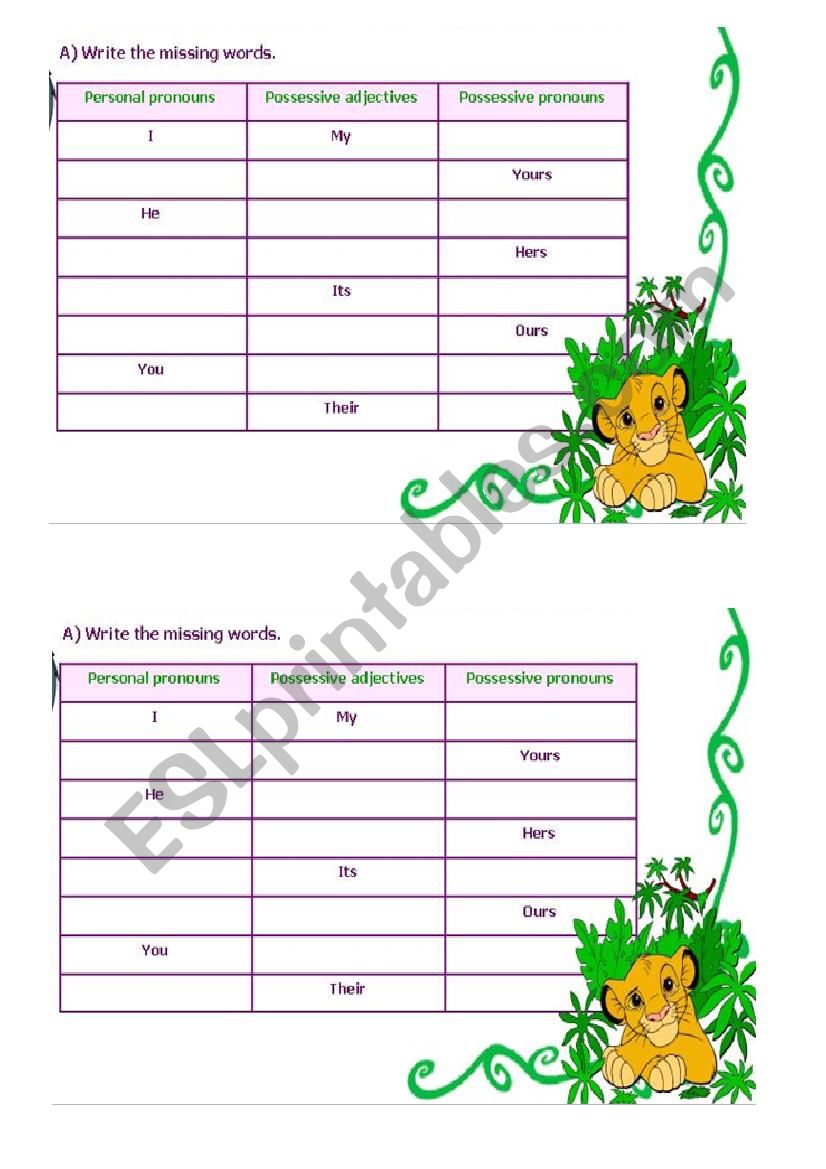 grammar-possessive pronoun worksheet