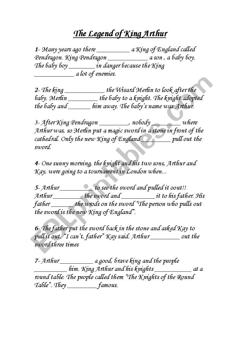 The Legend of King Arthur worksheet