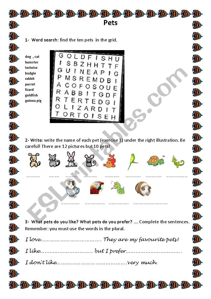 PETS worksheet