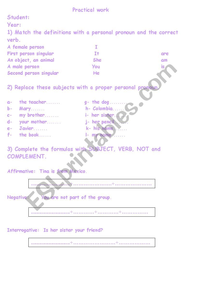 personal pronouns worksheet worksheet