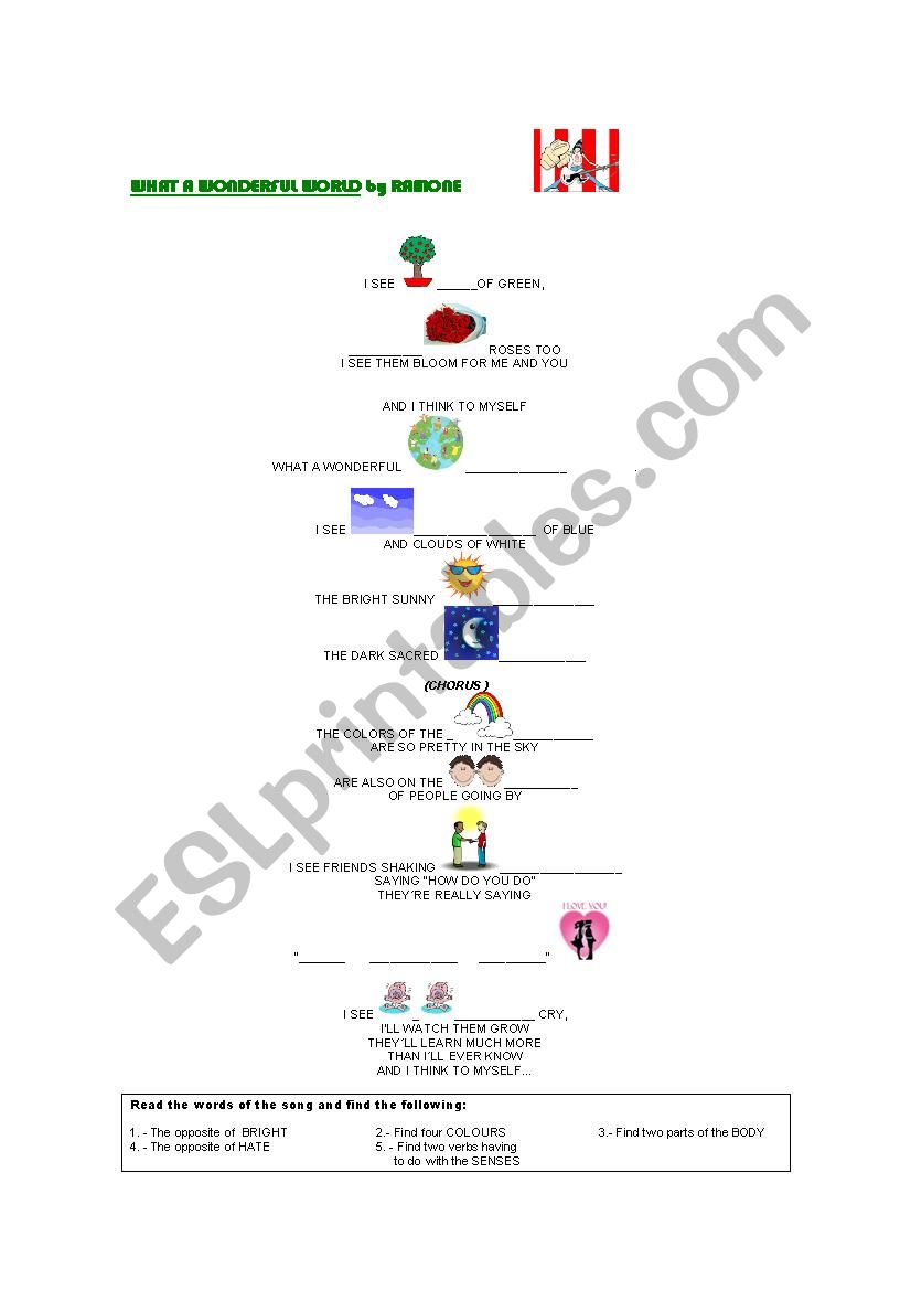 what  a wonderful world worksheet