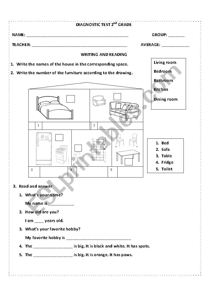 second grade diagnostic test  worksheet