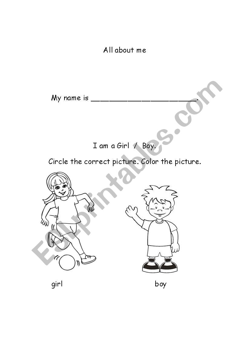 All About Me worksheet