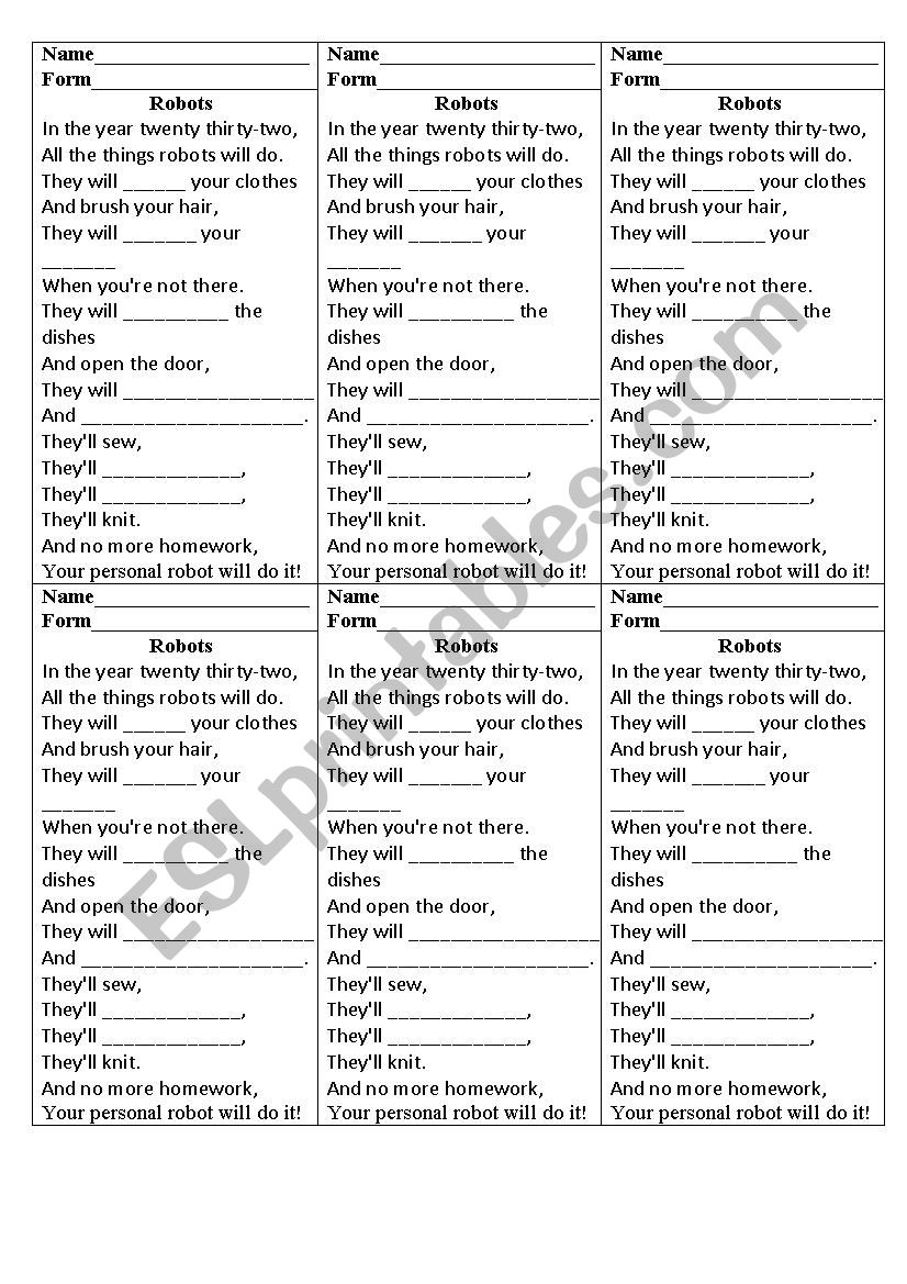 Robot worksheet