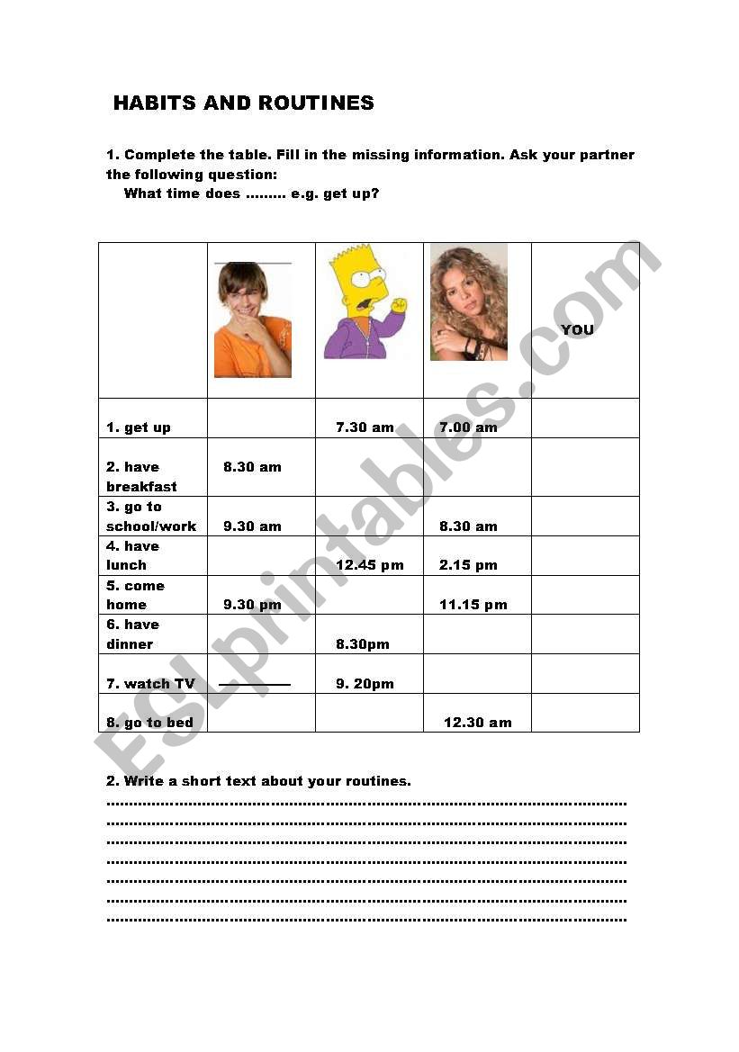 HABITS AND ROUTINES worksheet