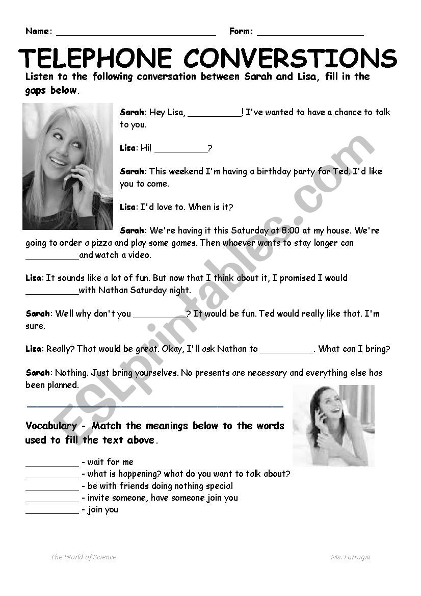 Telephone Conversations worksheet