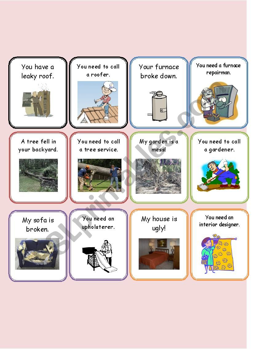 Home Repair Match Cards 2/2 worksheet