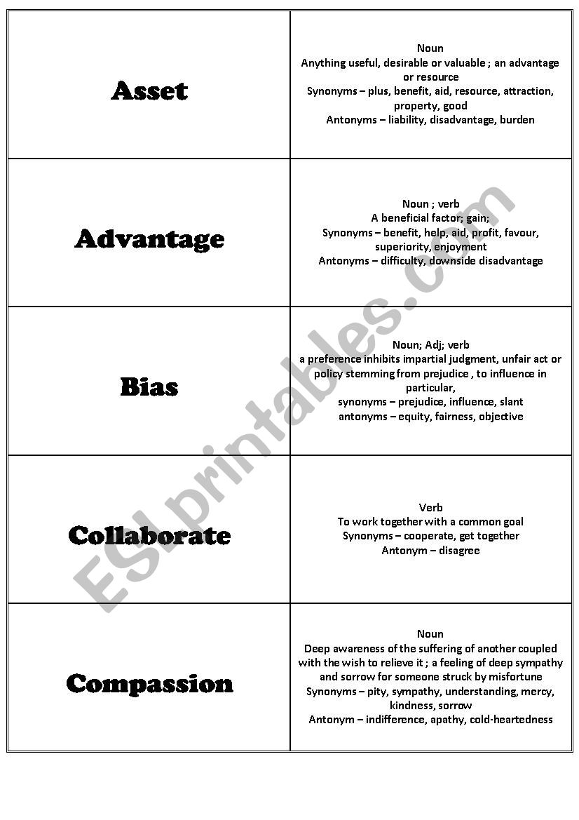 vocabulary flashcards worksheet