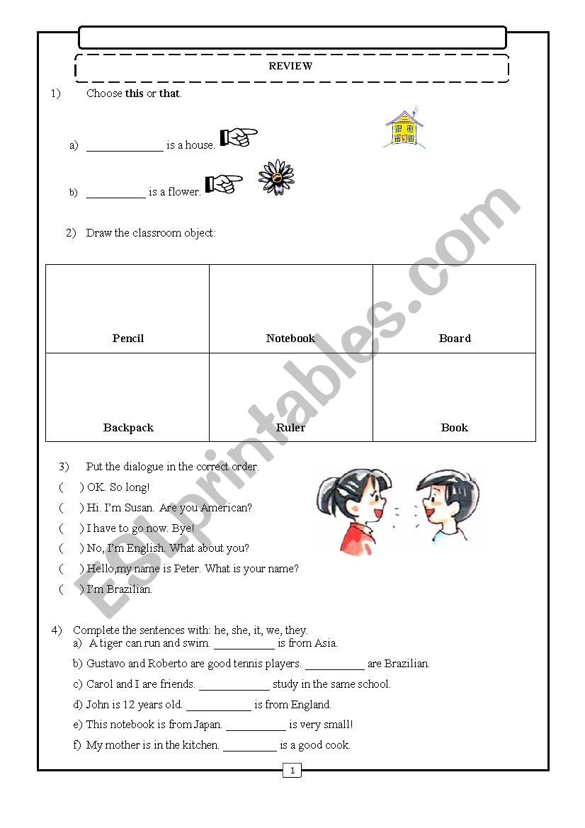 Review - elementay worksheet
