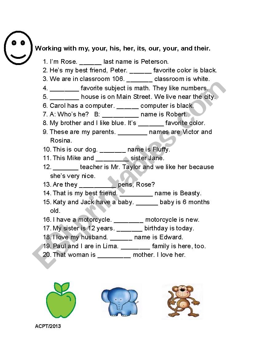 Possessive adjectives worksheet