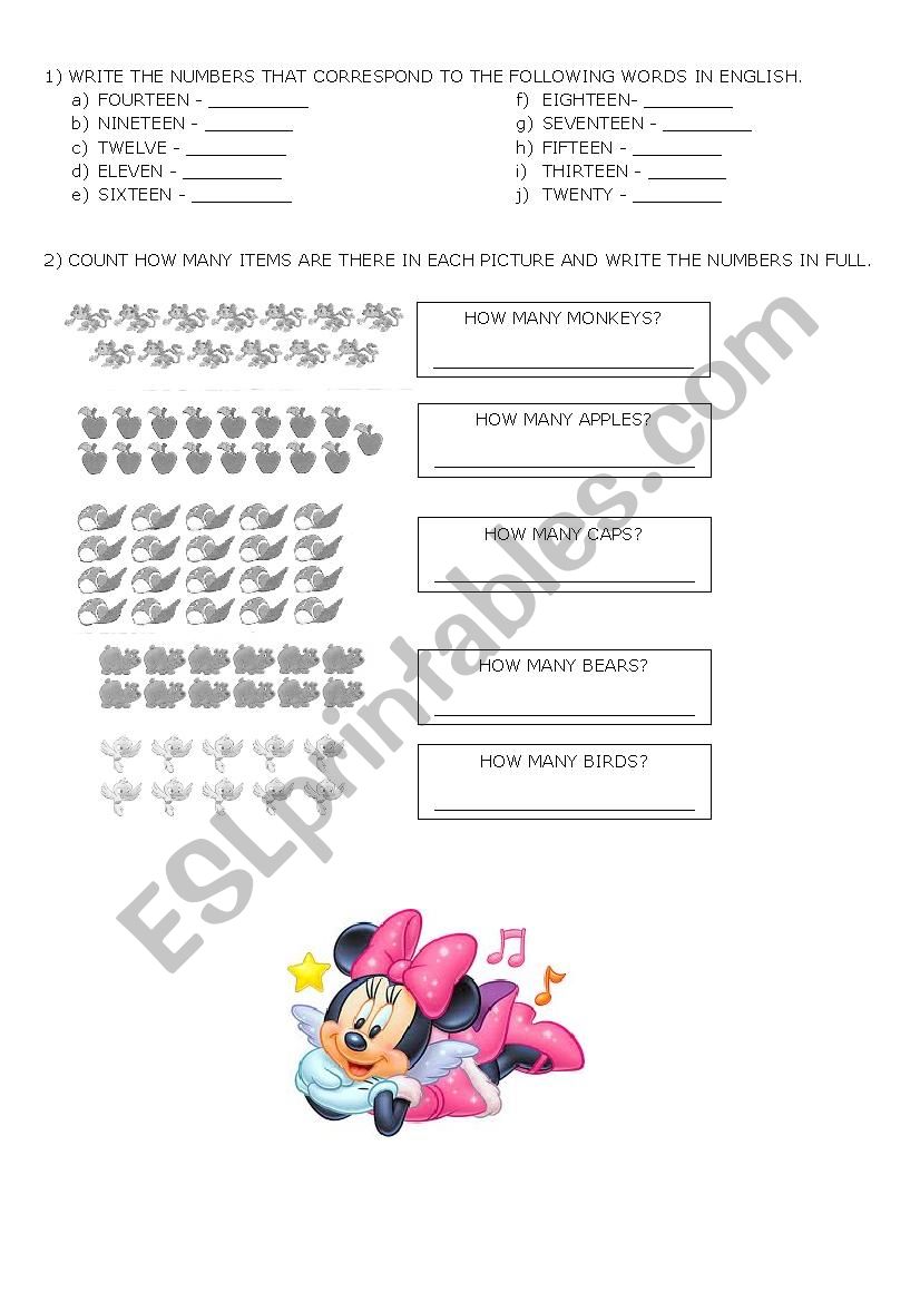 Numbers activities  worksheet