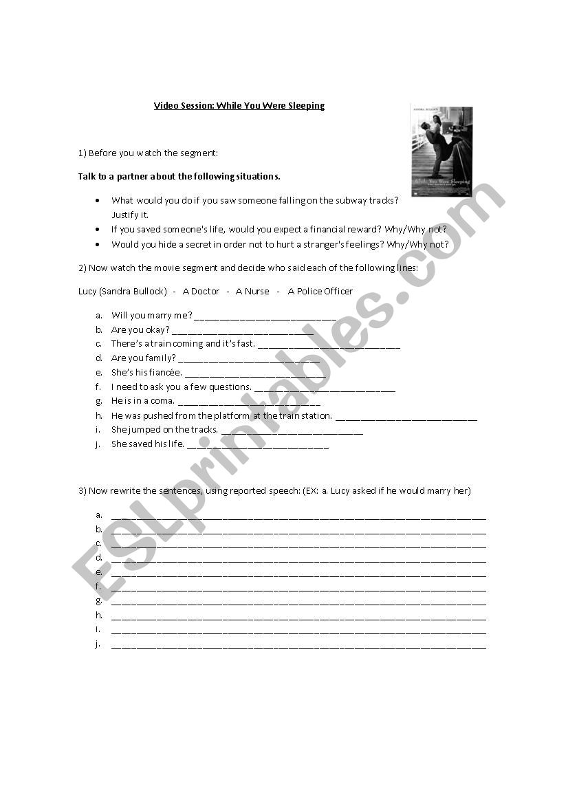 Film while you were sleeping worksheet