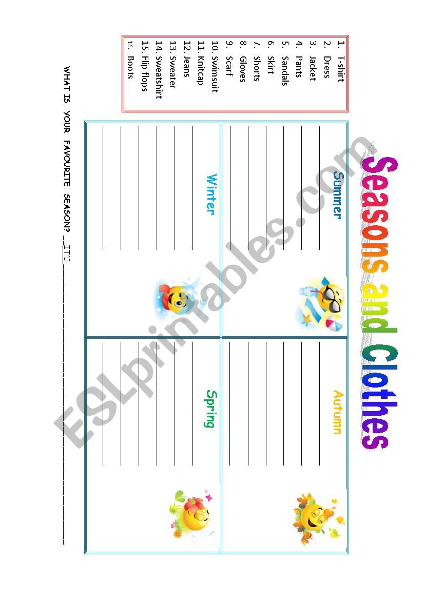 Clothes and seasons worksheet