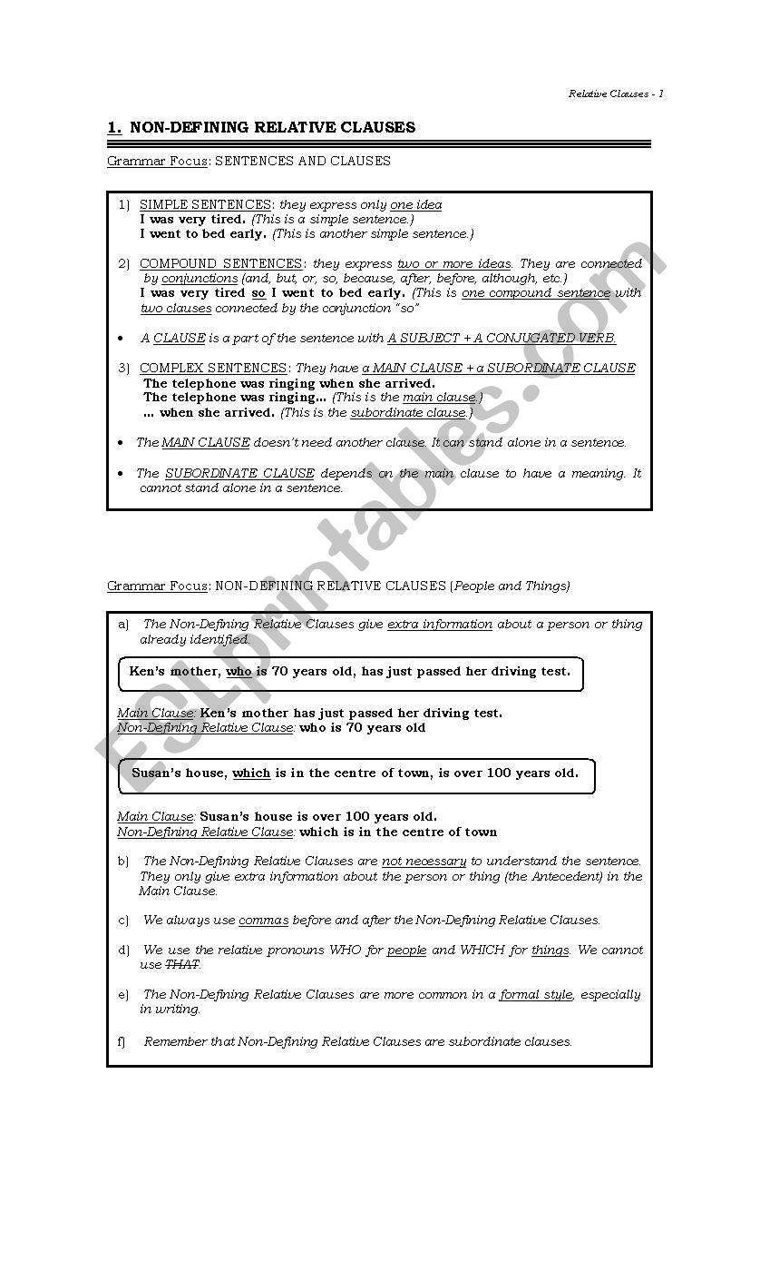 RELATIVE CLAUSES worksheet