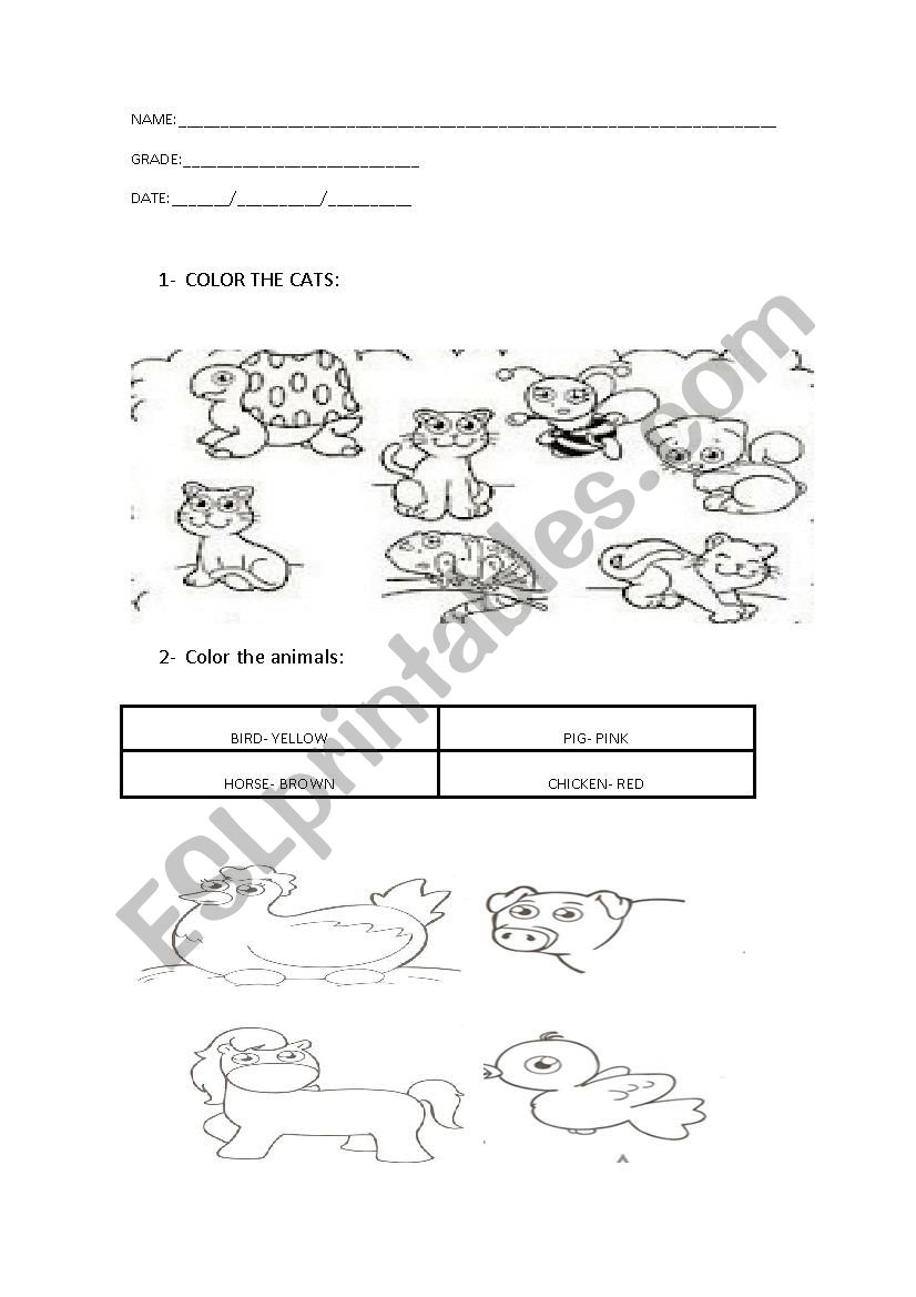 Animals and colors. worksheet