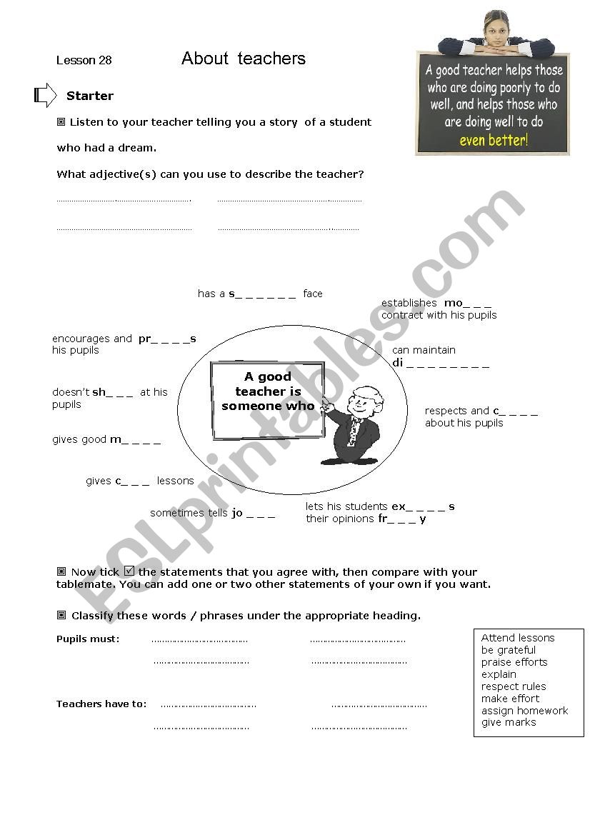 Lesson plan: About Teachers worksheet