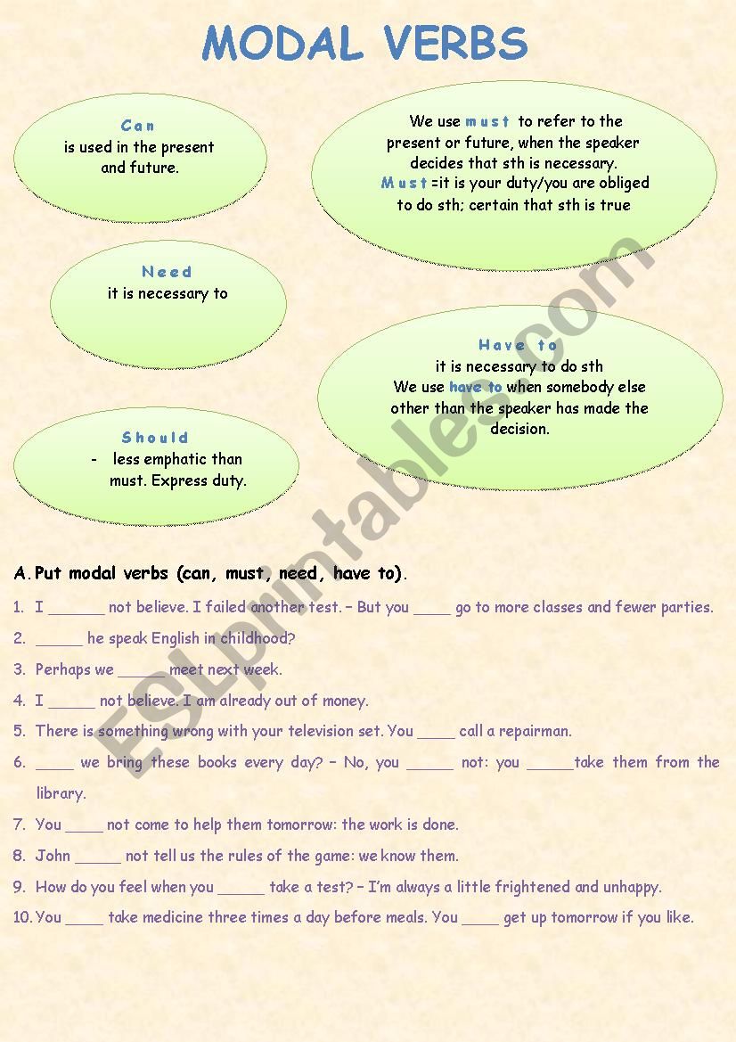 Modal Verbs worksheet