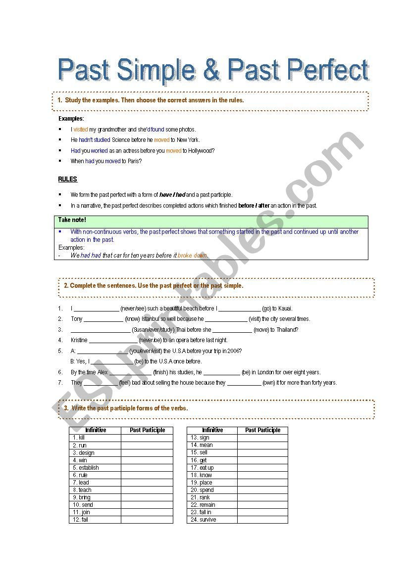 Past Simple & Past Perfect worksheet