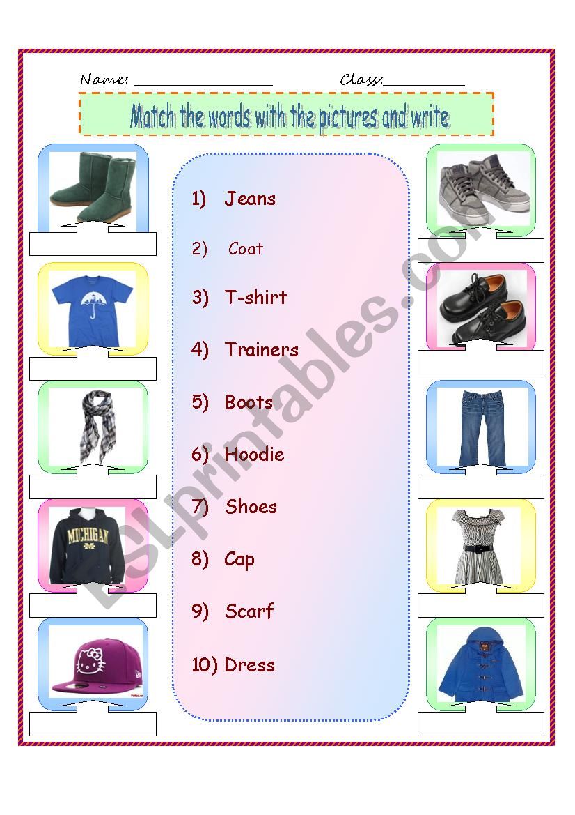 Clothing vocabulary worksheet