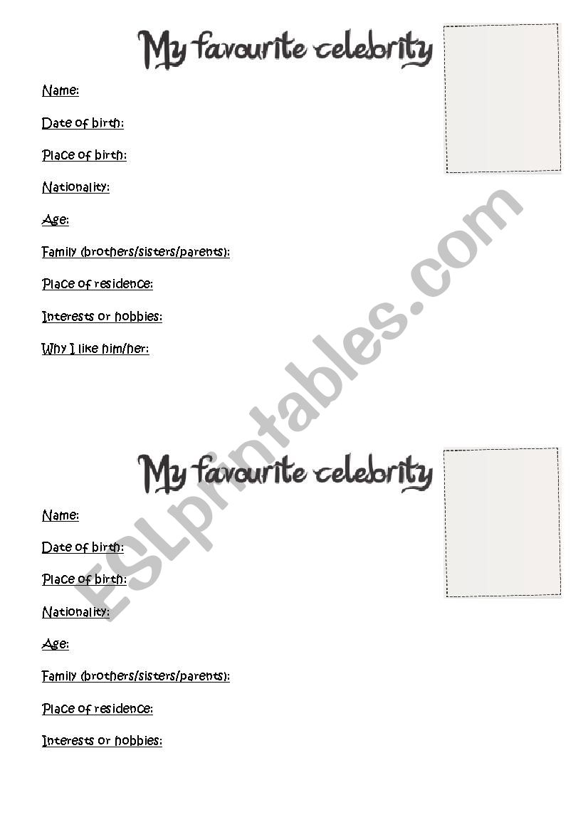 My Favourite Celebrity worksheet