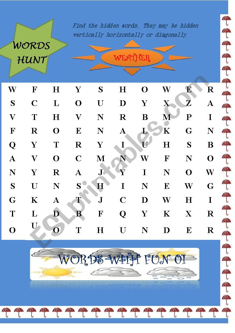words search worksheet