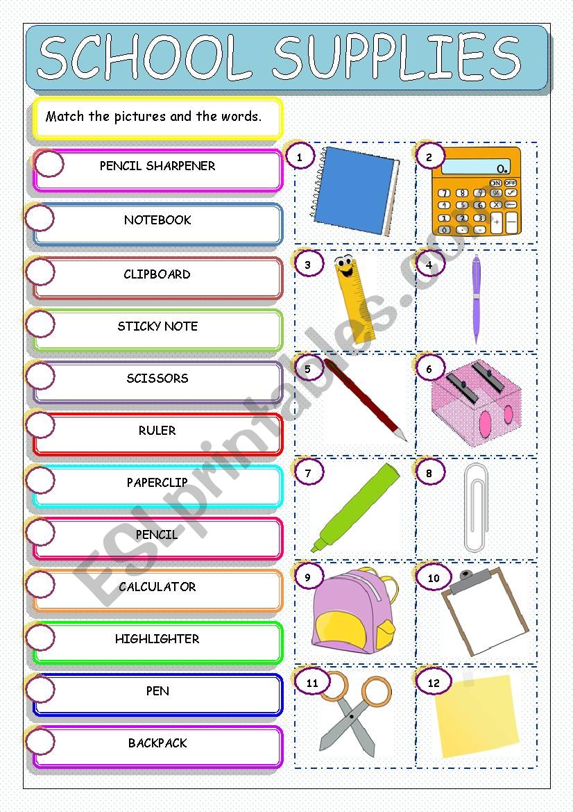 School Supplies worksheet