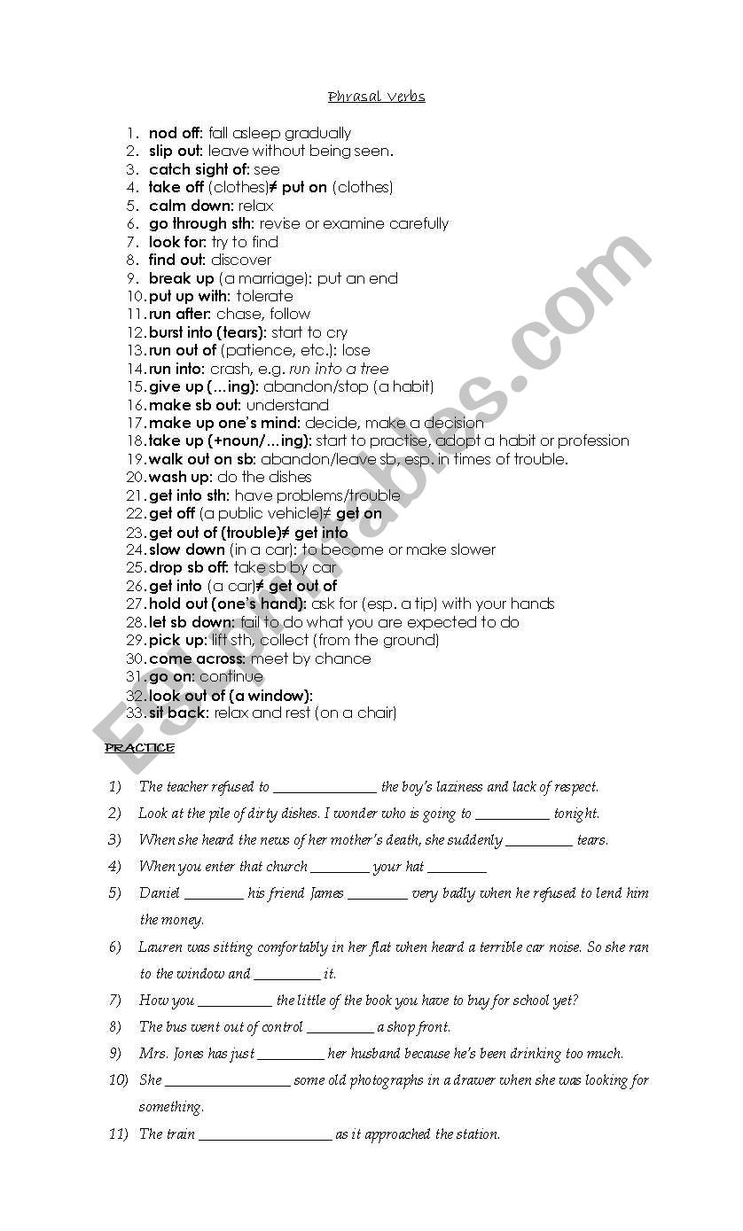 PHRASAL VERBS worksheet