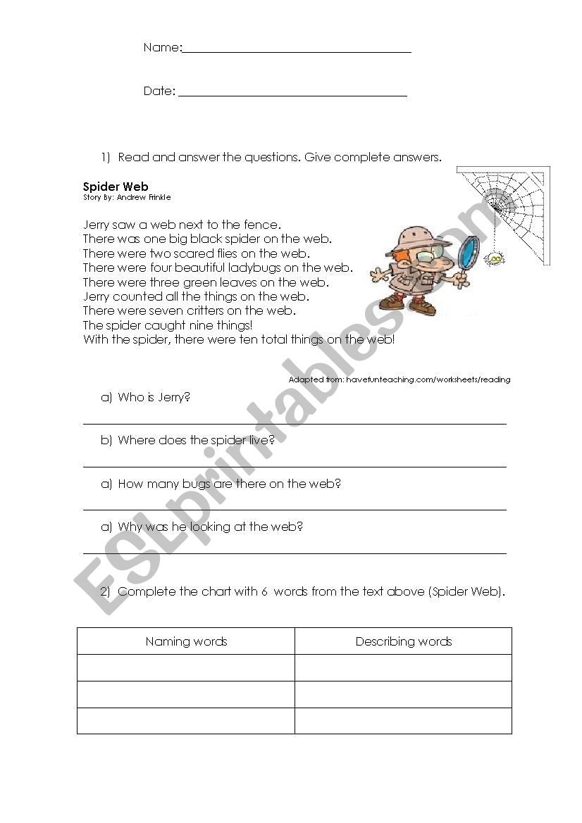 Spider Web worksheet