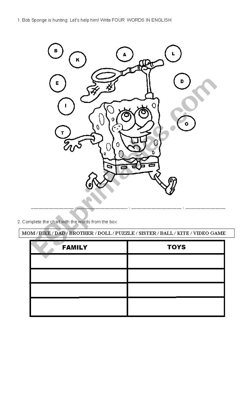 Toys and family worksheet