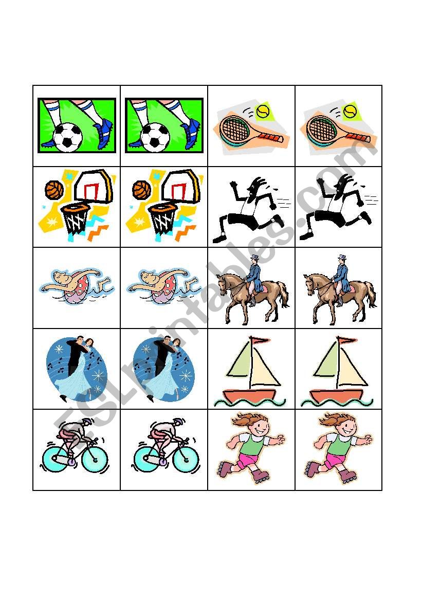 Sports pairs, small flashcards