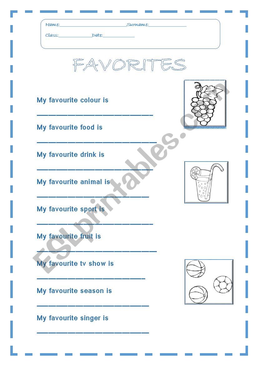 Favorites worksheet