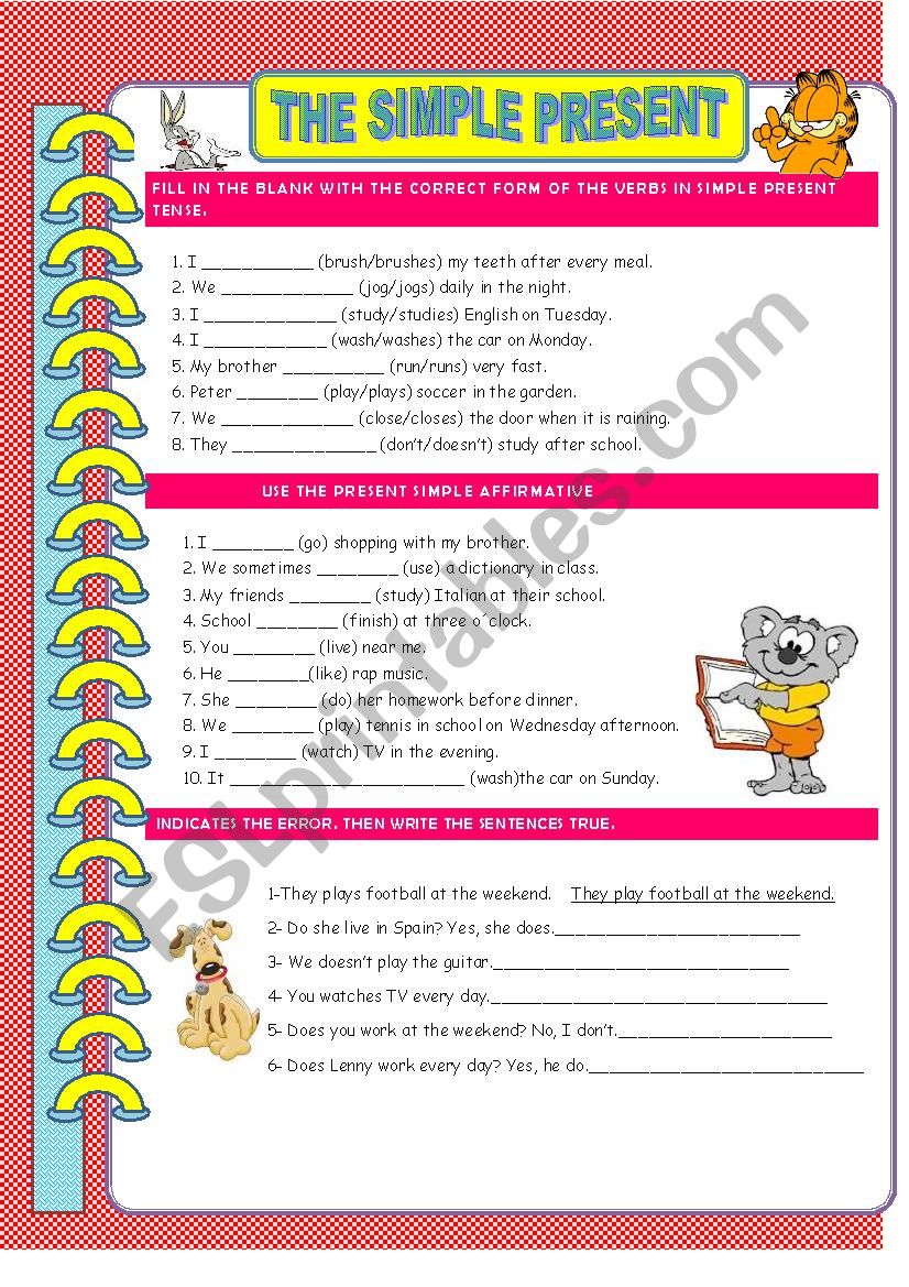 Present simple exercises. worksheet