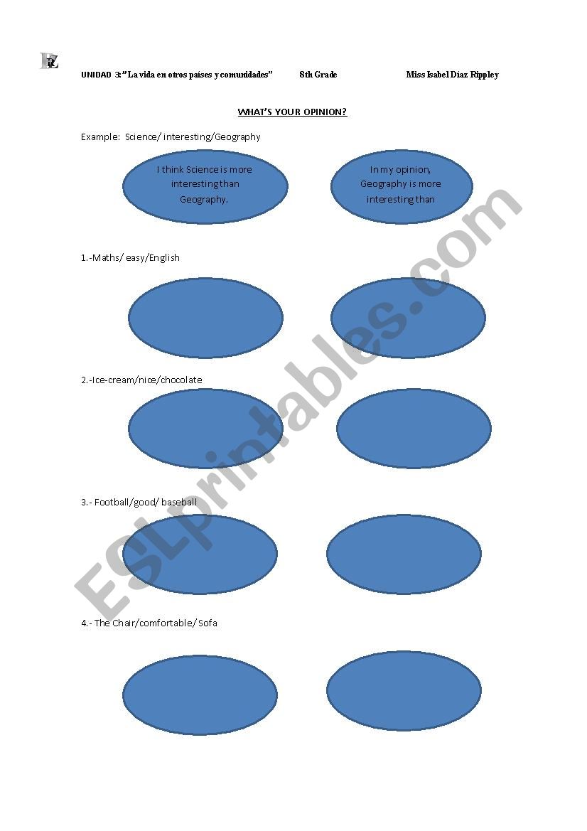 GIVING OPINIONS worksheet