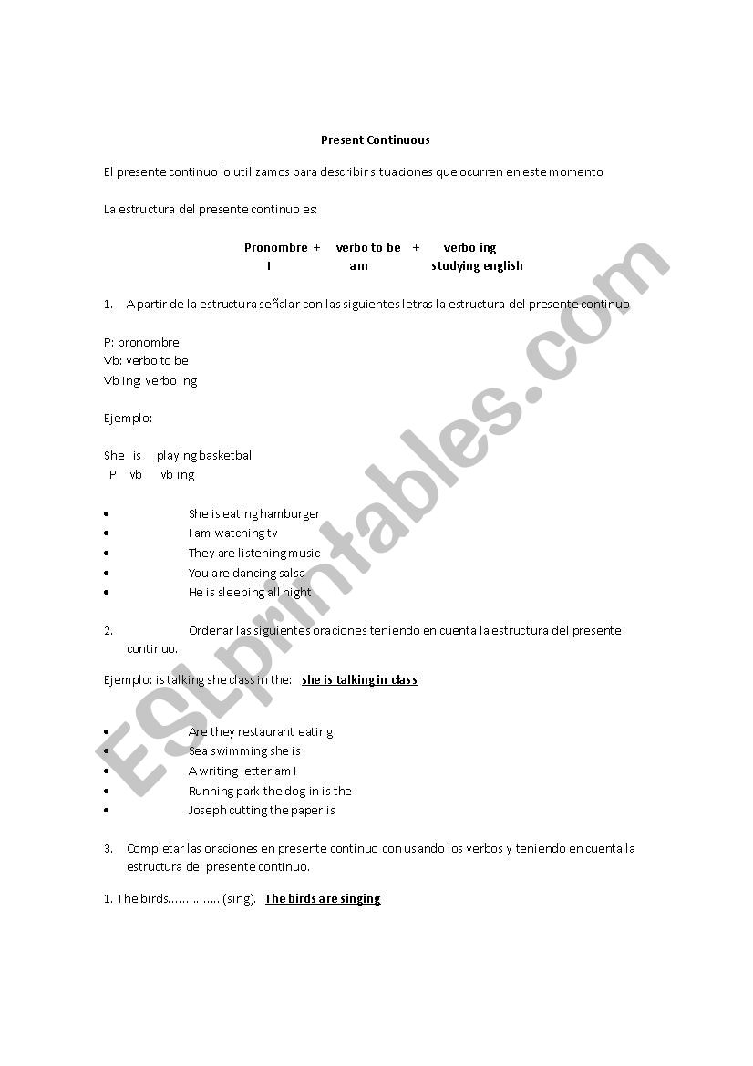 present continuous worksheet