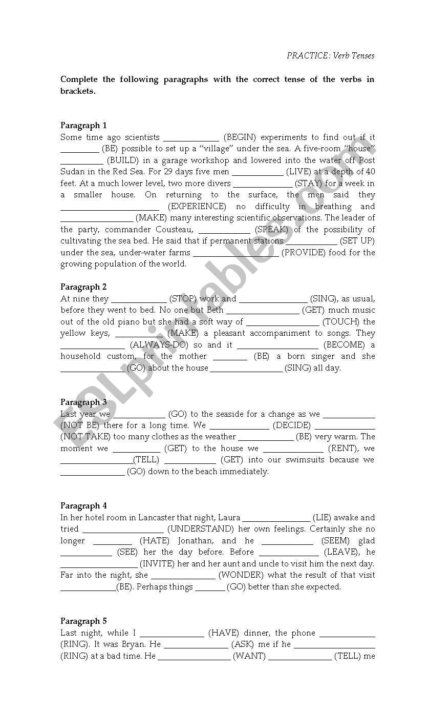 VERB TENSES worksheet