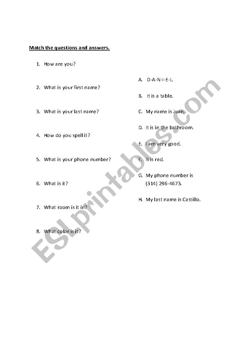 Questions and Answers worksheet