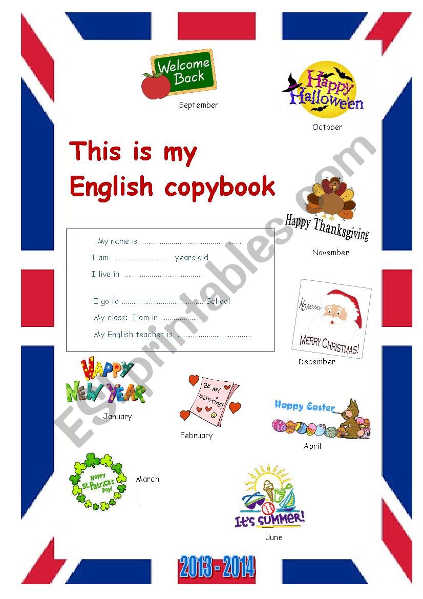 Cover, first page for notebook copybook 2013 2014