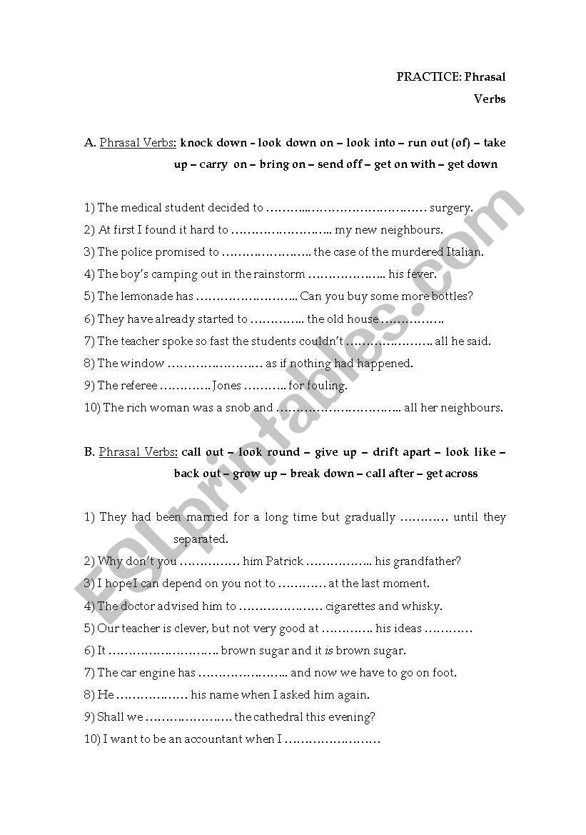 PHRASAL VERBS worksheet