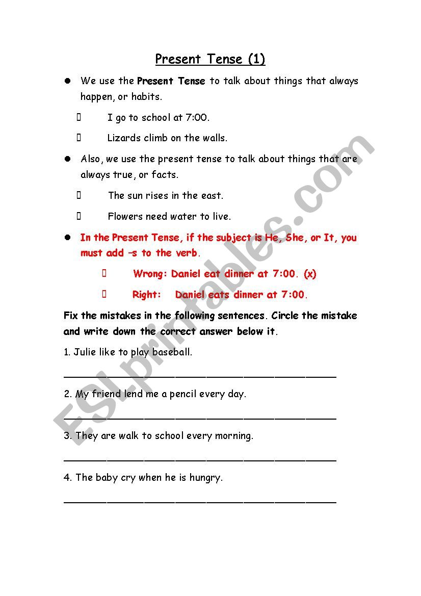 Present Simple Practice 1 worksheet