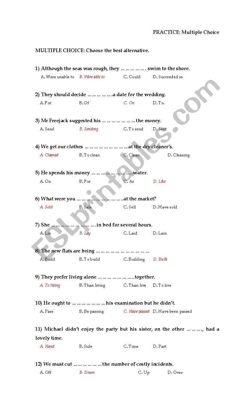 MULTIPLE CHOICE EXERCISES - With Key