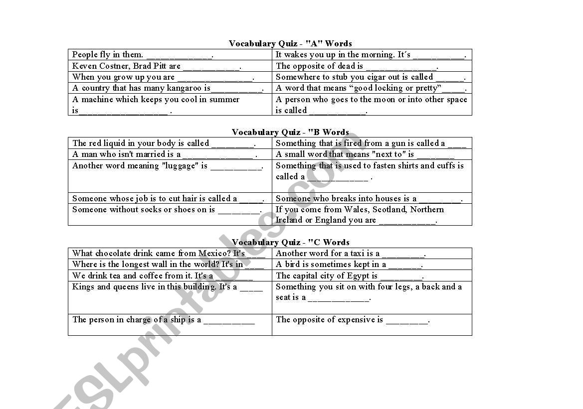 guess from a to F worksheet