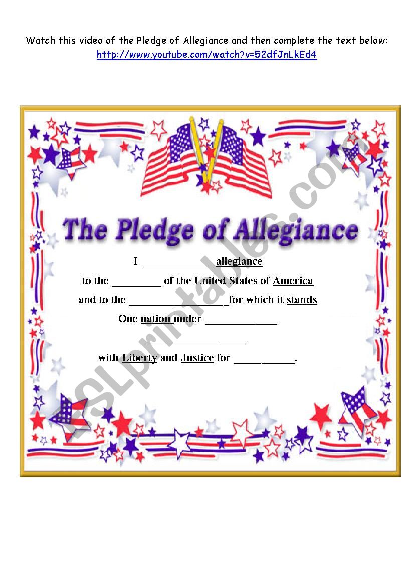 Printable Pledge Of Allegiance