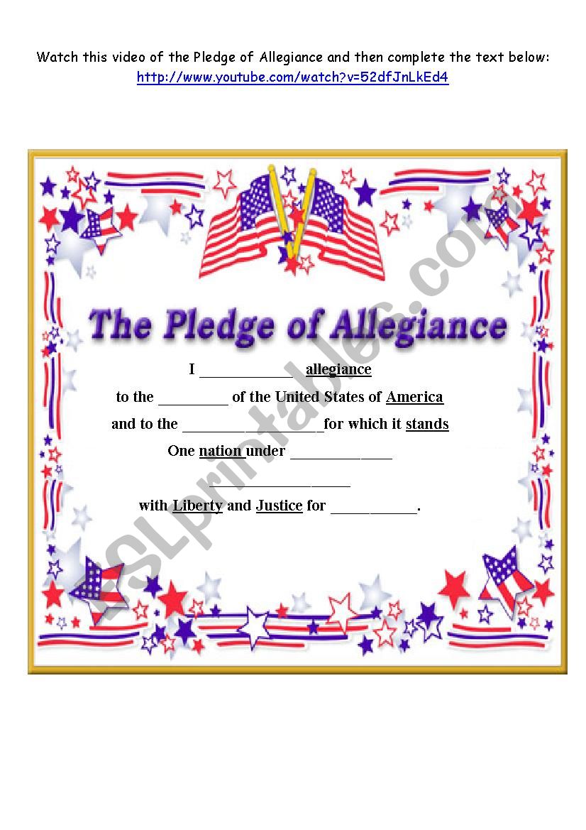 Pledge of allegiance  worksheet