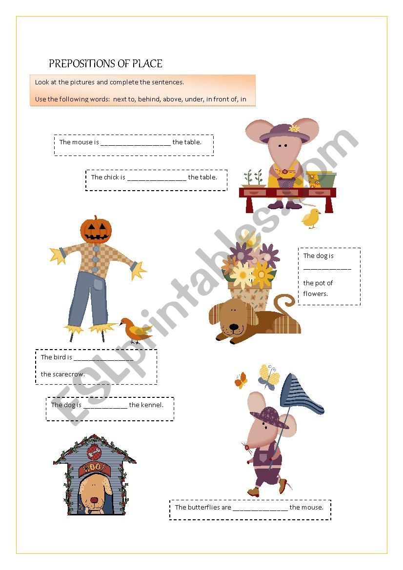 Prepositions of Place worksheet