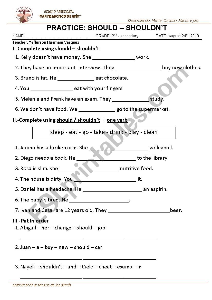 should - shouldnt worksheet