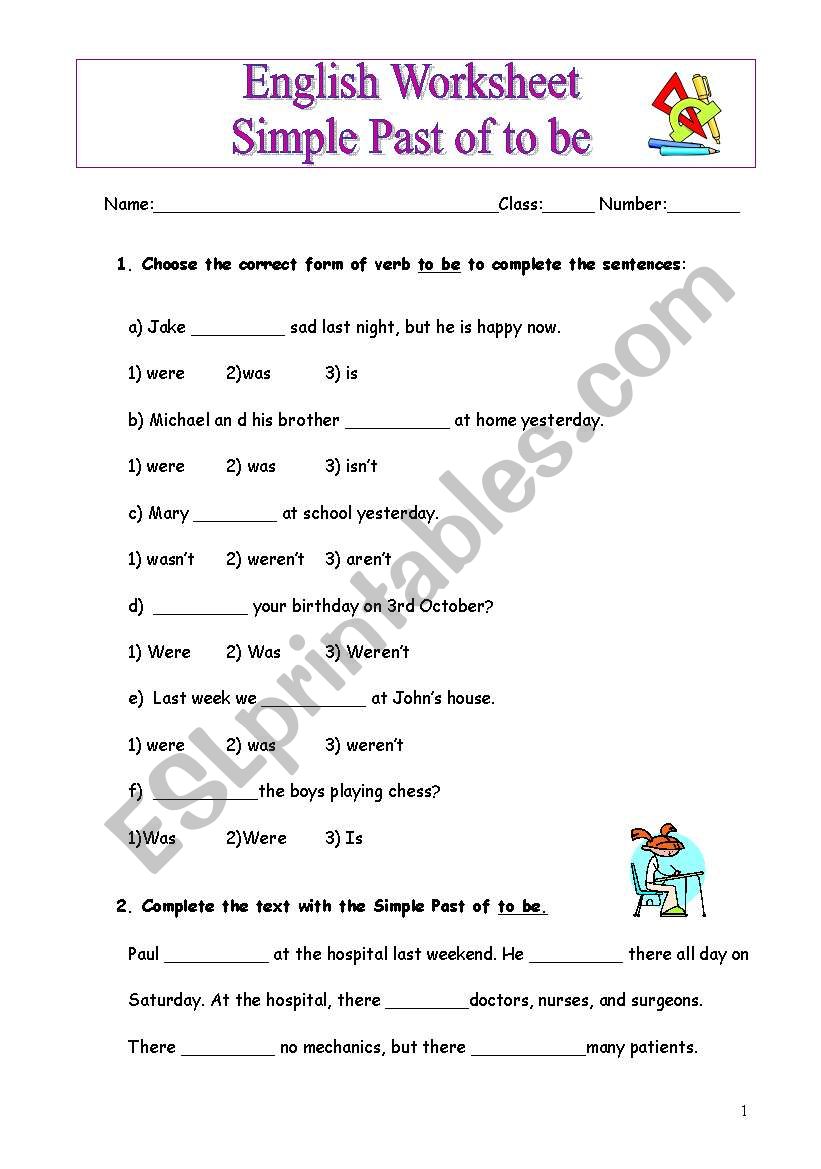 Simple Past of to be worksheet