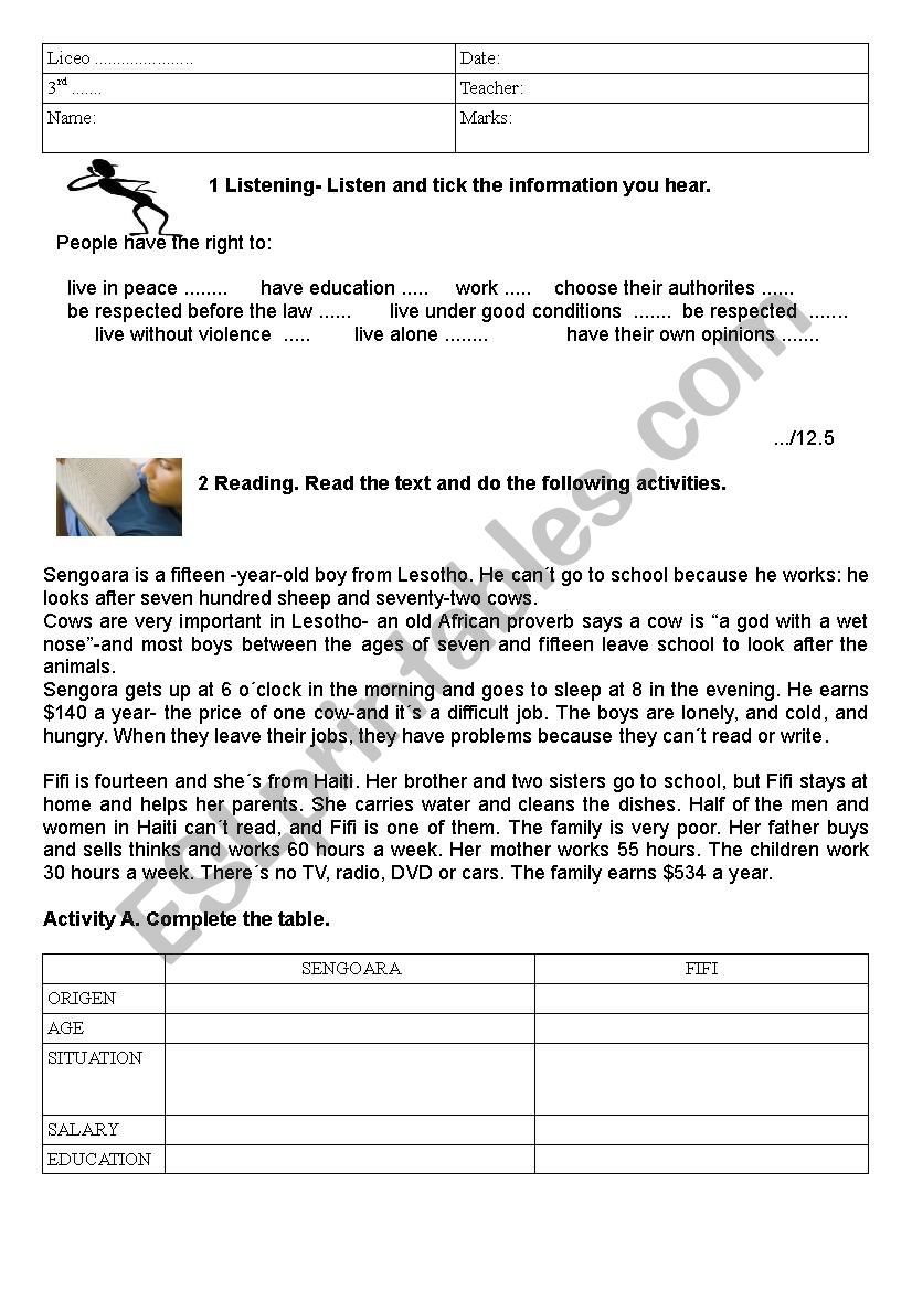 CHILDRENÂ´S RIGHTS worksheet