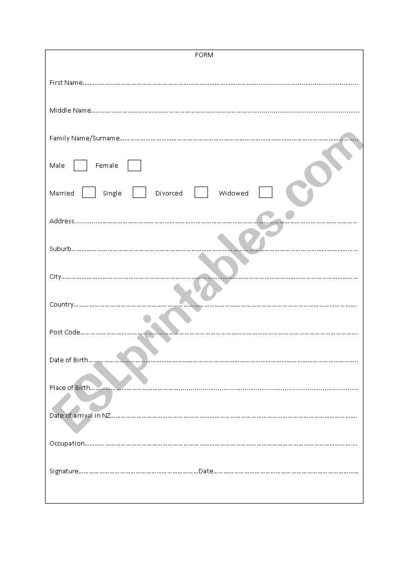 Sample form worksheet