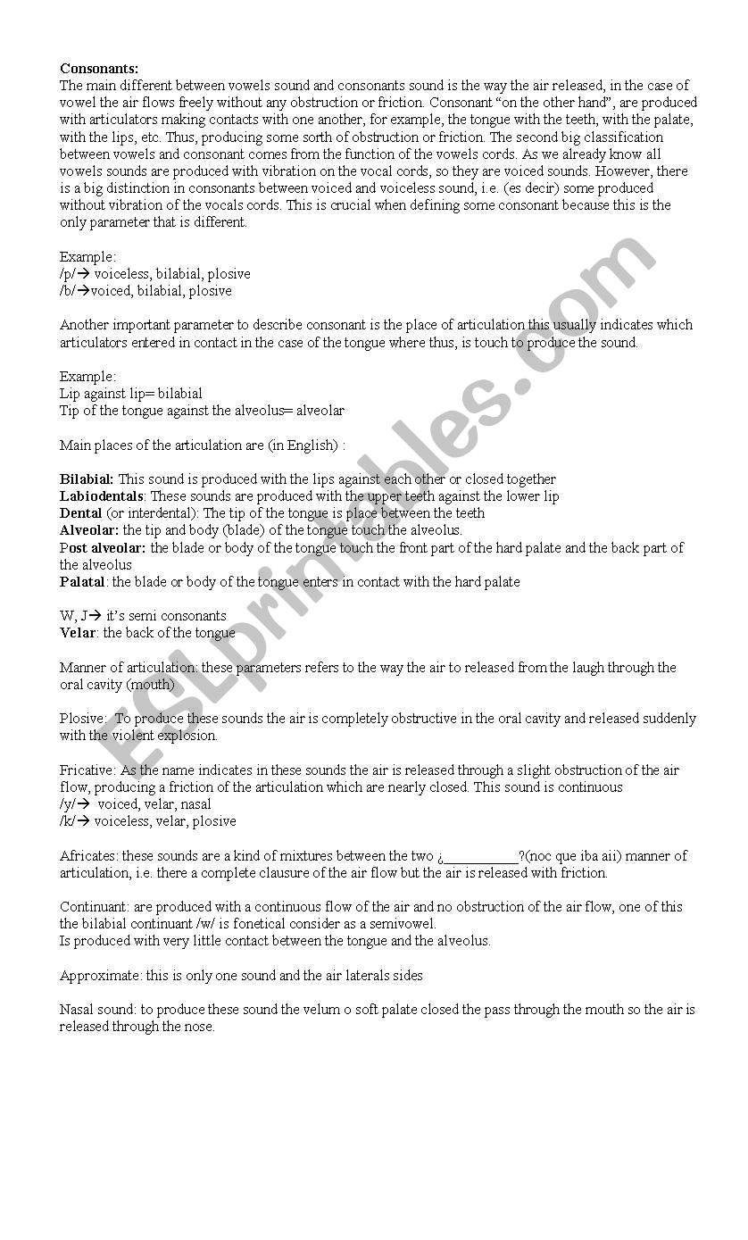 Consonants worksheet