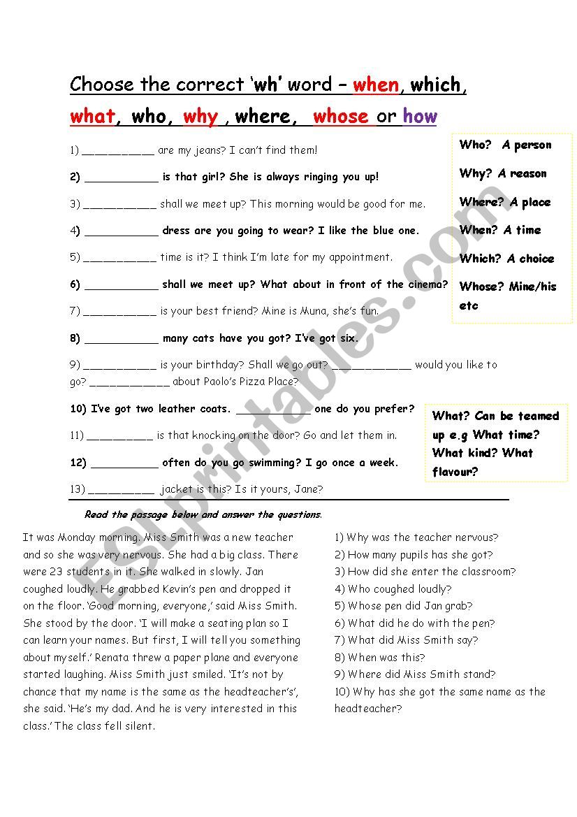 Practice with the wh words worksheet